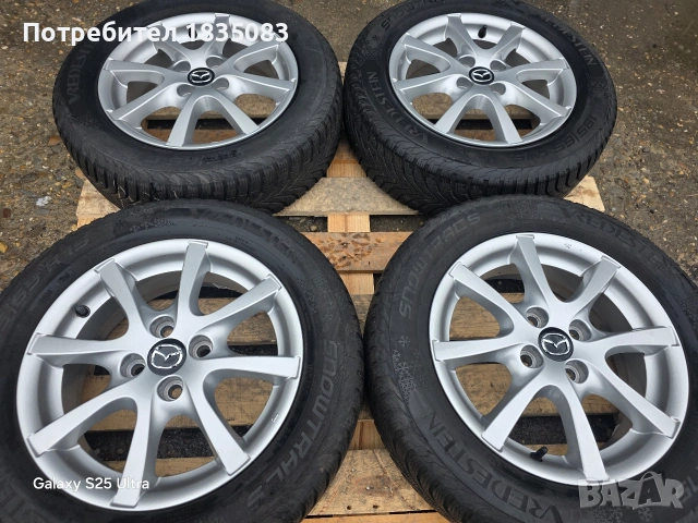 Лети джанти 15ки 4х100 Mazda + зимни гуми 185/65/15 Vredestein, снимка 2 - Гуми и джанти - 53425590