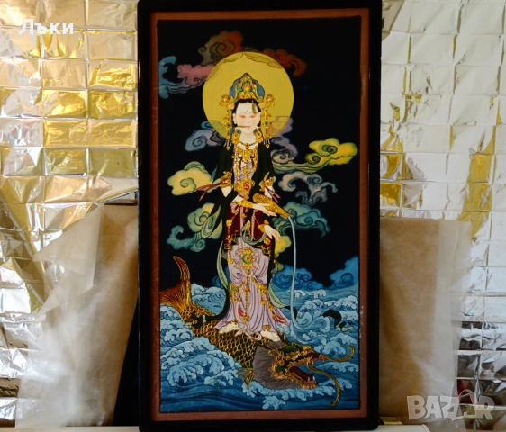 Японска картина богиня Guanyin,злато,релеф. 