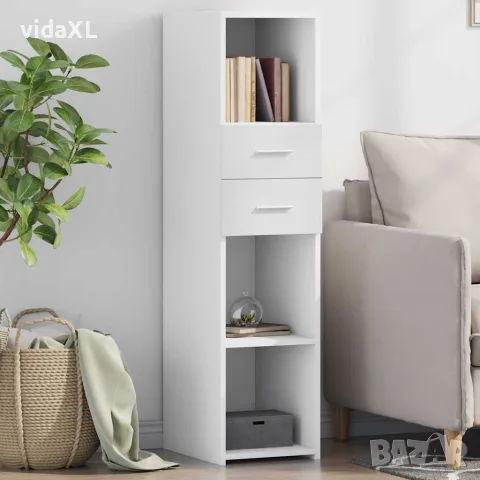 vidaXL Висок шкаф, бял, 30x42,5x124 см, инженерно дърво, снимка 2 - Бюфети - 56148180