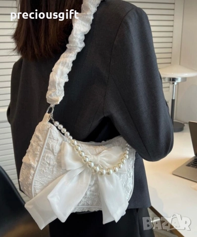 Дамска кокетна бяла чанта с панделка, снимка 2 - Чанти - 53289842