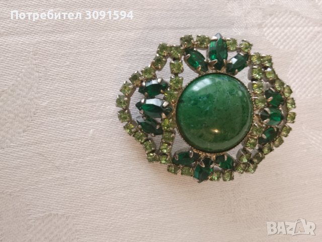Винтидж съветска брошка. Брошка със зелени кристали-   камъни. , снимка 5 - Антикварни и старинни предмети - 44396471