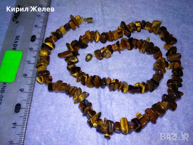 ПРЕКРАСНА СКЪПОЦЕННА ХЕНД-МЕЙД РЕТРО АРТ ОГЪРЛИЦА КАМЪЧЕТА ТИГРОВО ОКО с БРОНЗОВА ЗАКОПЧАЛКА 36916, снимка 3 - Колиета, медальони, синджири - 40684805