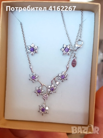 Сребърен комплект Пандора, колие и обици 