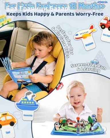 Нова Montessori busy book превозни средства 10 стр тихо занимание 1-3г, снимка 7 - Образователни игри - 53646114