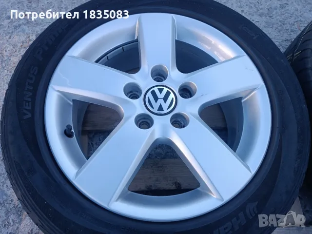 Лети джанти 16ки 5х112 VW + летни гуми 205/55/16 Hankook, снимка 4 - Гуми и джанти - 48107854