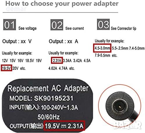 Зарядно устройство за лаптоп Dell 45 W, адаптер Vanchly,съвместим с Dell Inspiron, XPS 11,12,13 и др, снимка 8 - Кабели и адаптери - 44184663