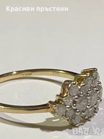 Златен пръстен с 19 диаманта 1,52гр, снимка 4 - Пръстени - 50181763