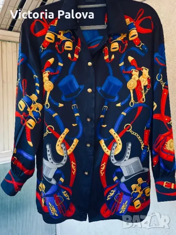 Копринена риза лукс vintage ESKADA BY MARGARETHA LEY, снимка 4 - Ризи - 47451423