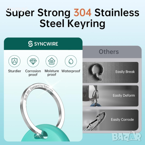 Калъф Syncwire за AirTag [4 броя], с ключодържател от неръждаема стомана 304, снимка 4 - Друга електроника - 44532959