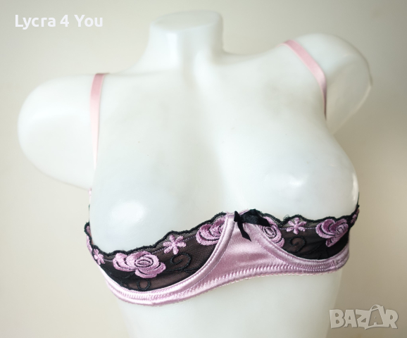 Cottelli Collection 80C розов сатенен сутиен с разкриващи чашки