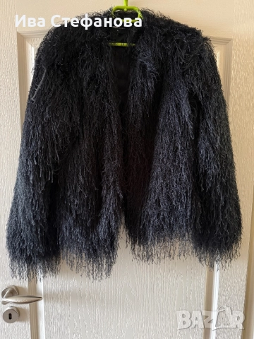 Уникално ново елегантно официално парти коктейлна черно рошаво сако жилетка наметка болеро , снимка 2 - Сака - 46483567