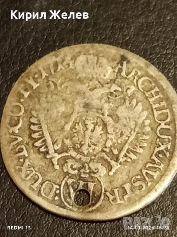 Сребърна монета 6 кройцера Карл шести Австрия за КОЛЕКЦИЯ 52565, снимка 4 - Нумизматика и бонистика - 53097429