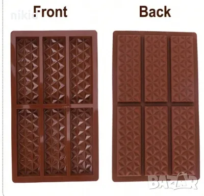 Дубайски шест плочи плочка триъгълници шоколад силиконов молд форма калъп цяла плочка шоколадов блок, снимка 6 - Форми - 47706201