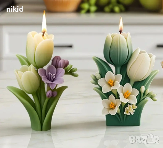 3d лале минзухар цветя 2 вида силиконов молд форма фондан шоколад гипс смола декор  свещ, снимка 7 - Форми - 53640047