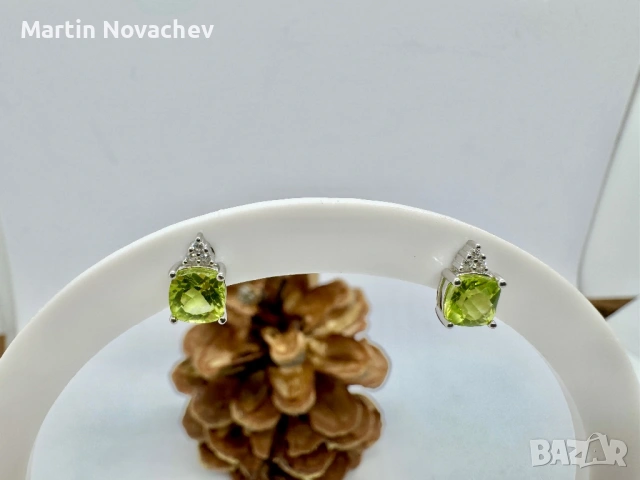 Сребърни обеци с естествен перидот , снимка 3 - Обеци - 53331707