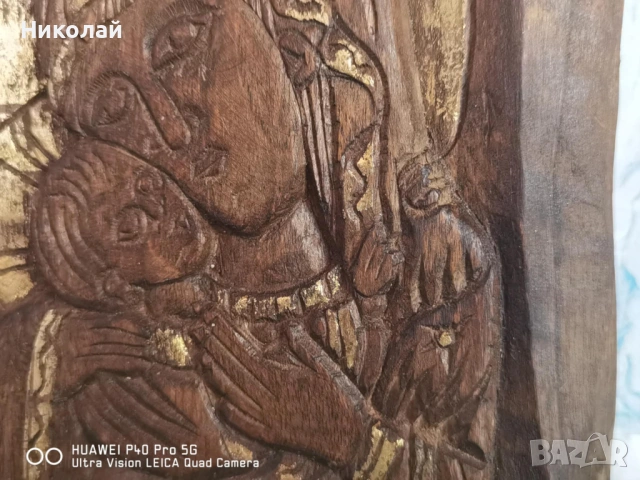 Дървена Православна Икона Дева Мария с Млядия Исус Христос, снимка 8 - Антикварни и старинни предмети - 53562207