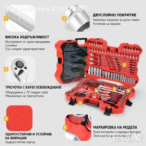 Комплект гедоре от 215 части - всичко под ръка в удобен куфар, снимка 2 - Куфари с инструменти - 55906324