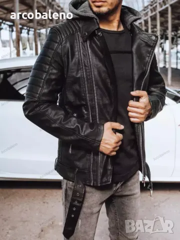 Мъжко черно кожено яке, снимка 3 - Якета - 48048907