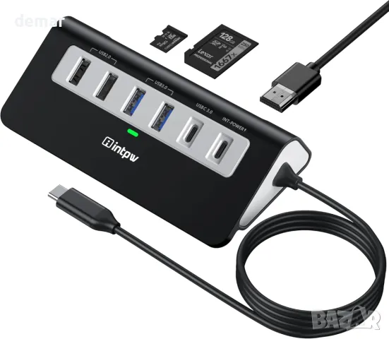 USB C хъб, 9-в-1, 4K HDMI, 2USB-A 3.0, PD 100W, 2USB-A 2.0, USB-C 3.0, SD/TF