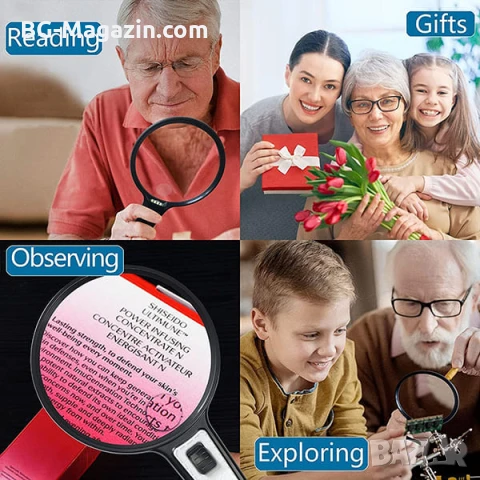 Голяма ръчна лупа 10X с LED осветление за четене стъклена увеличителна мощна дръжка професионална, снимка 10 - Други инструменти - 50919717