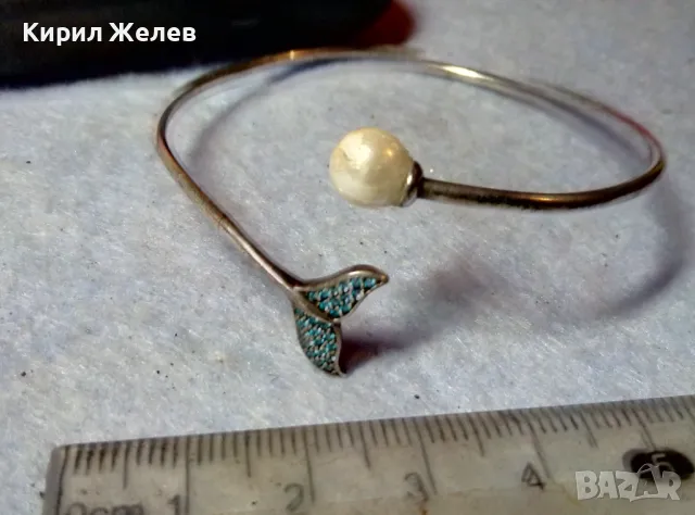 СТАРИННА ПРЕЛЕСТНА СРЕБЪРНА ГРИВНА СРЕБРО ВИСОКА ПРОБА с ЕСТЕСТВЕНА БЯЛА ПЕРЛА и СИНИ ЦИРКОНИ 25977, снимка 6 - Антикварни и старинни предмети - 48493156