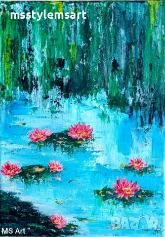 Червени лилии " Абстрактна картина , снимка 2 - Картини - 41440203