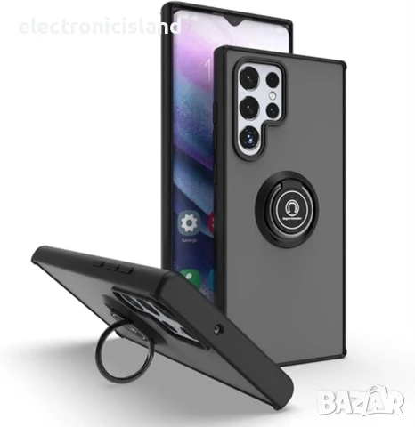 Калъф за телефон със скоба за Samsung Galaxy S22 Ultra, магнитен, черен