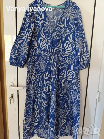 H&M  рокля в бяло и синьо от памук