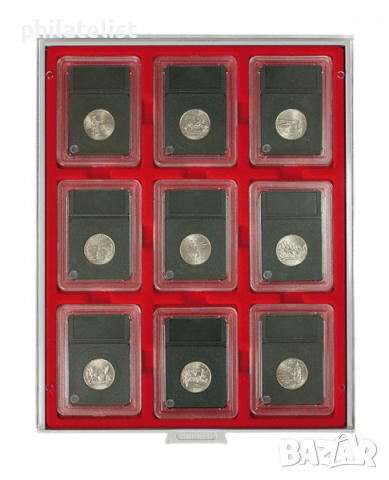 Lindner MB кутия в червен цвят PVC за 9 сертифицирани монети / монетни карти, снимка 4 - Нумизматика и бонистика - 44828323