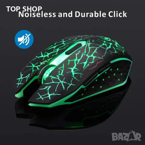 LED оптична гейминг мишка с USB приемник, 3 регулируеми DPI нива и 6 бутона,акумулаторна,безшумна, снимка 6 - Клавиатури и мишки - 48476920