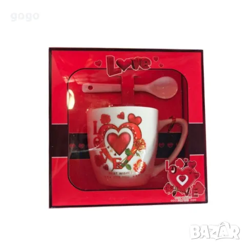 Керамична чаша, с лъжица, сърчица