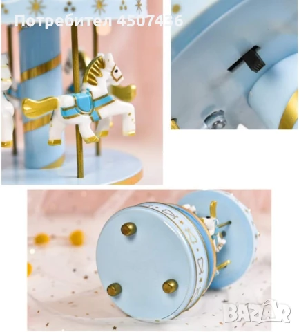 Луксозна музикална кутия с въртележка 4 коня, снимка 8 - Декорация за дома - 50840762