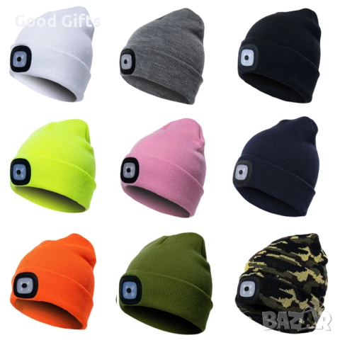 Унисекс LED шапка с вградена светлина – топла зимна плетена шапка за спорт, бягане, туризъм и къмпин, снимка 2 - Шапки - 51986477