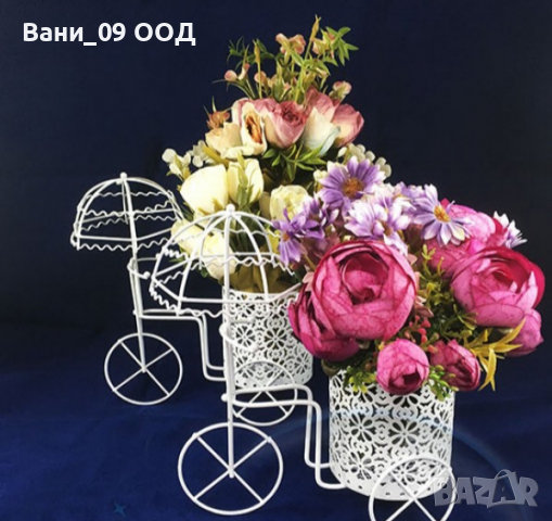 Метален цветарник "колело с чадърче", снимка 2 - Декорация за дома - 36425898