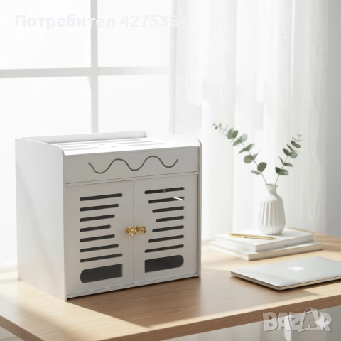 Органайзер шкаф за Wi-Fi рутер и кабели – 3 нива, бял дизайн, снимка 2 - Шкафове - 51930753