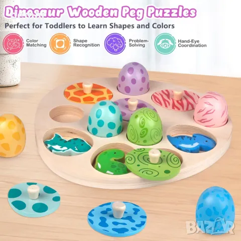 Aliex 4 в 1 дървени Монтесори играчки с динозаври за малки деца 1 - 3 години, снимка 6 - Образователни игри - 49989502