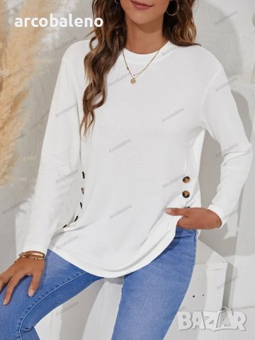 Дамска едноцветна ежедневна блуза с копчета и падащо рамо, 2цвята - 023, снимка 13 - Блузи с дълъг ръкав и пуловери - 42400236