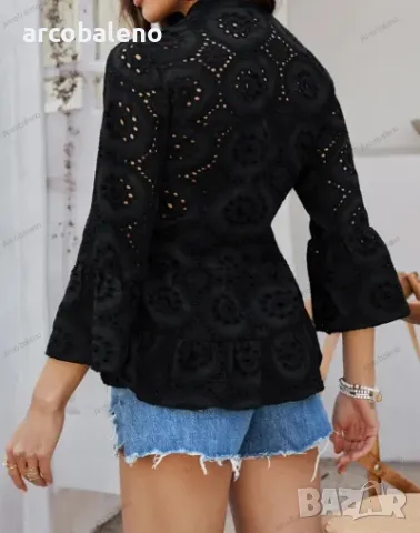 Едноцветна дамска риза с три четвърти ръкав с v-образно деколте, 4цвята , снимка 14 - Ризи - 49904419