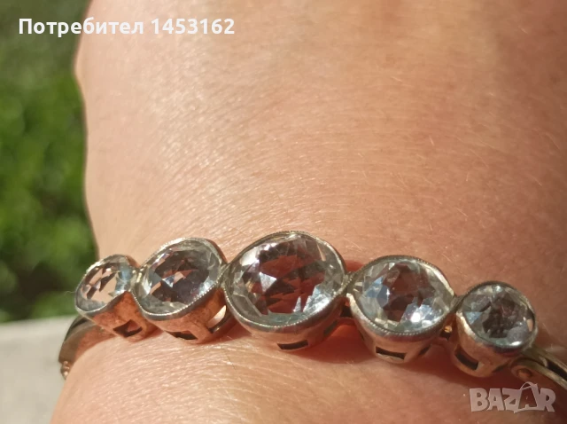 Руска сребърна гривна с позлата и планински кристали , снимка 3 - Гривни - 51242733