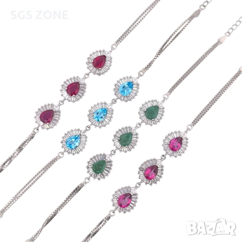 СРЕБЪРНА ГРИВНА С ИЗУМРУД, РУБИН, СИН ИЛИ РОЗОВ ТОПАЗ, снимка 4 - Гривни - 52296200