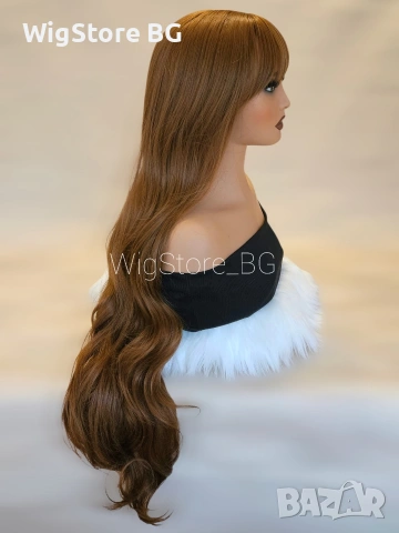 Дълга кафява къдрава перука с бретон 90см светло кестенява, снимка 4 - Аксесоари за коса - 53513437