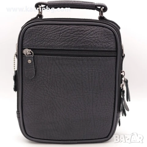 Мъжка чанта естествена кожа в черен цвят с много джобове и къса дръжка Код на продукта:K-025, снимка 2 - Чанти - 51139583