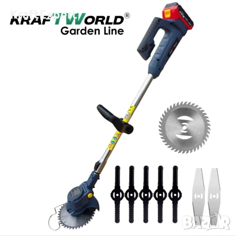 Акумулаторен Тример за Трева KraftWorld + Резачка за Клони с Авто-Омасляване, снимка 4 - Други инструменти - 50482585