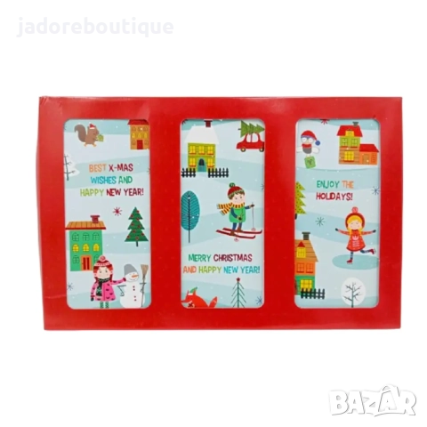 12 броя/к-кт Коледни картички с пликове - три вида, снимка 4 - Други - 51915855