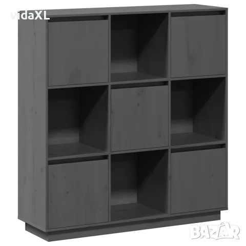 vidaXL Висок шкаф, сив, 110,5x35x117 см, борово дърво масив