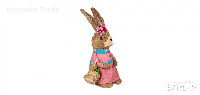 Великденска декоративна фигура, Зайче с розова рокля и кошница, снимка 2 - Декорация за дома - 36035058