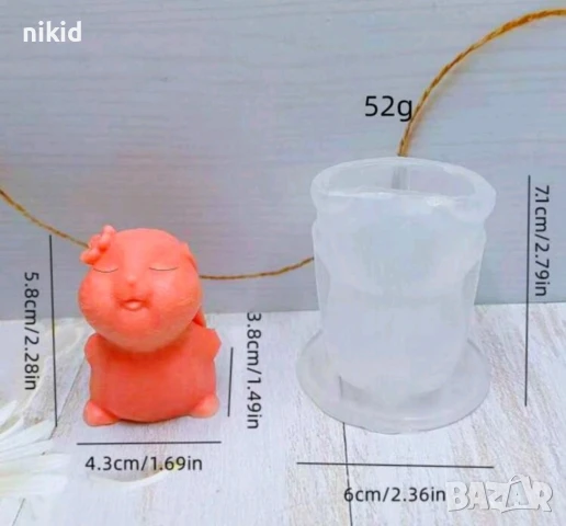 3D Примигващ заек клюмнали уши цветче силиконов молд форма фондан гипс шоколад свещ сапун смола, снимка 3 - Форми - 51198782