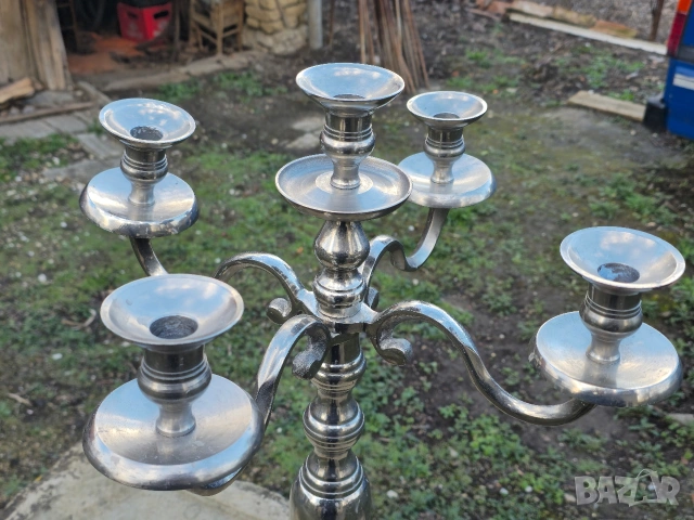 Голям Масивен Свешник Петица, снимка 2 - Декорация за дома - 53637517