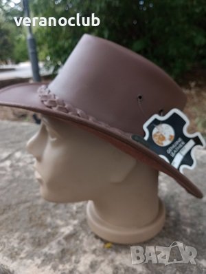 Естествена Кожена каубойска шапка Кафява, снимка 7 - Шапки - 41861989