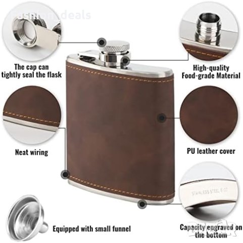 Нови 2 броя бутилки за уиски от неръждаема стомана кожена обвивка Подарък Мъже Жени, снимка 5 - Други стоки за дома - 42229158